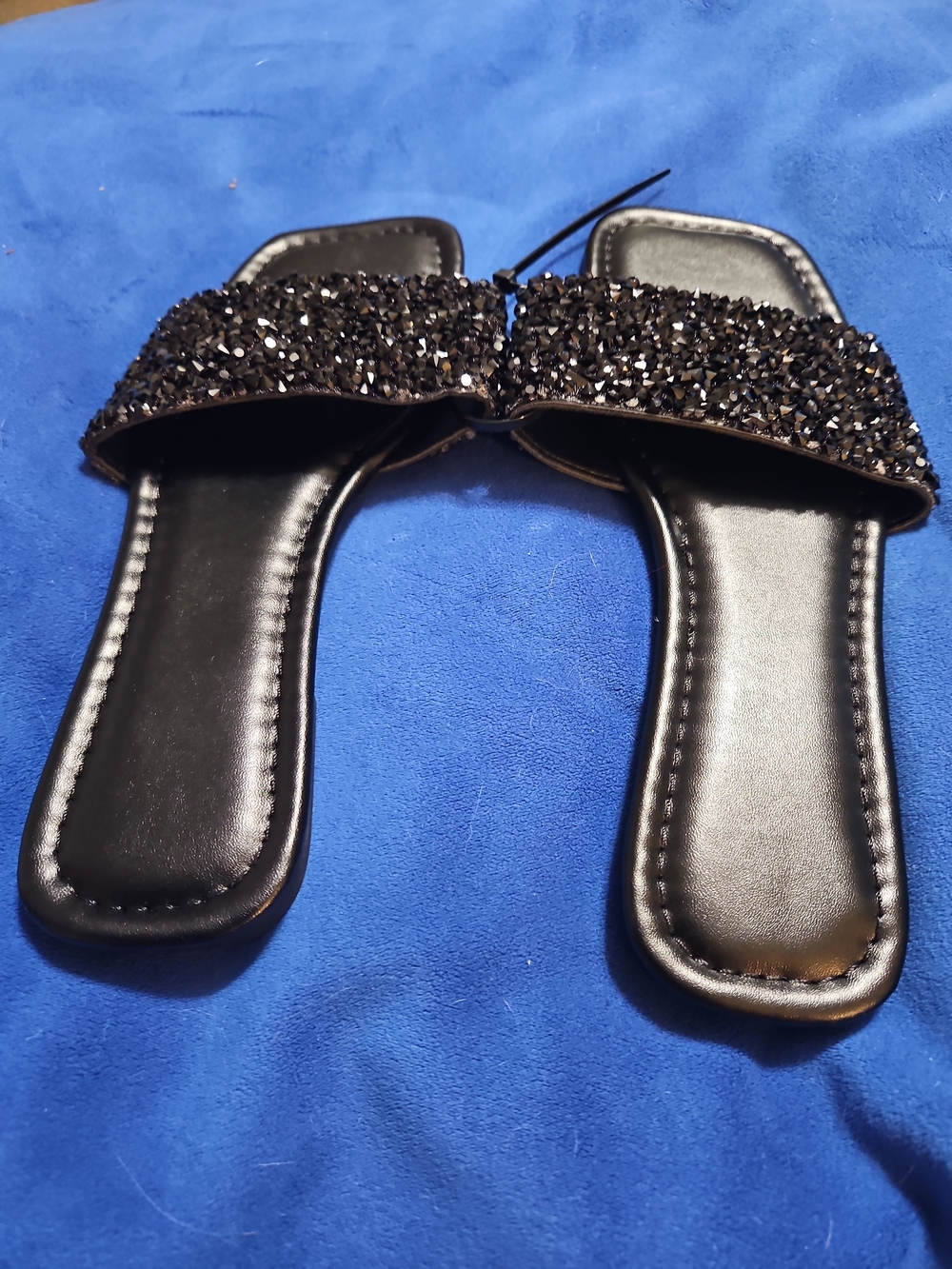 Black Crystal Embellished Slide Sandals